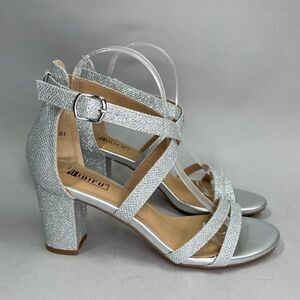 IDIFU Women's Size 8 3"‎ Silver Sparkly Evening Dress Heels